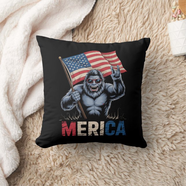 Bigfoot Merica Sten American Flagga Patriotic Kudde (Filt)