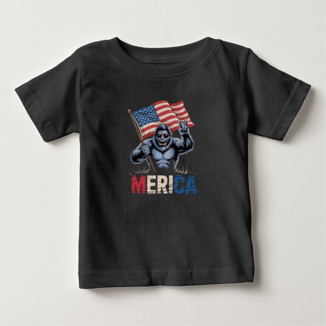 Bigfoot Merica Sten American Flagga Patriotic T Shirt (Framsida)