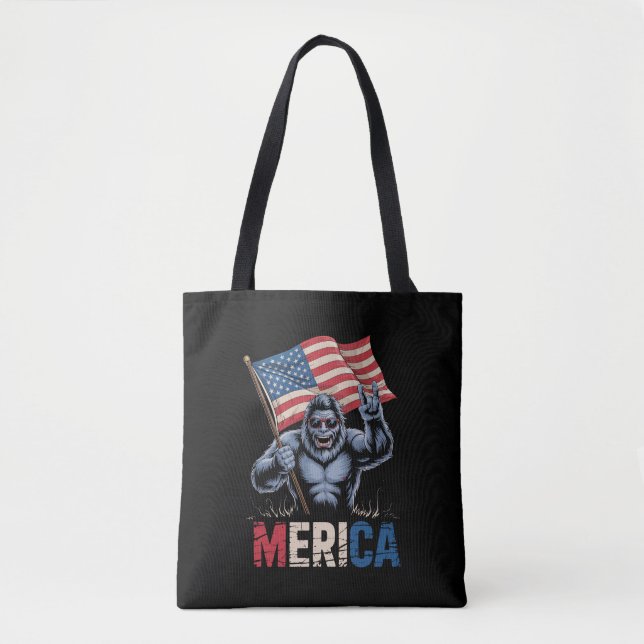 Bigfoot Merica Sten American Flagga Patriotic Tygkasse (Framsida)