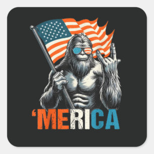 Bigfoot Merica Sten Amerikansk Flagga Fyrkantigt Klistermärke