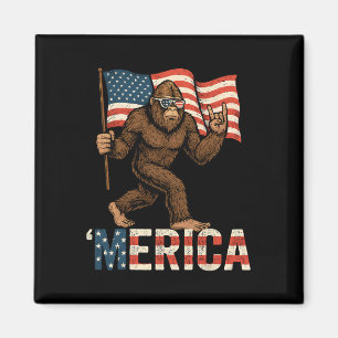 Bigfoot Merica Sten Patriotic American Flagga 4:e Magnet