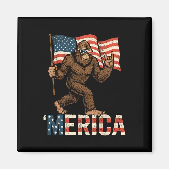 Bigfoot Merica Sten Patriotic American Flagga 4:e Magnet (Framsidan)