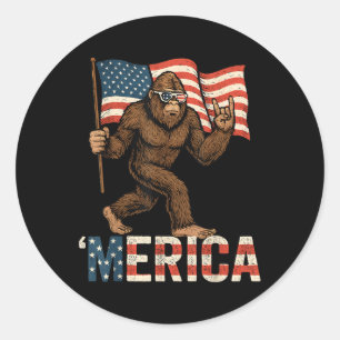 Bigfoot Merica Sten Patriotic American Flagga 4:e Runt Klistermärke