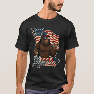 Bigfoot Merica Sten Patriotic American Flagga 4:e T Shirt