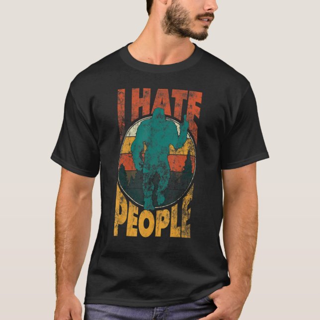 Bigfoot Mitten Finger I Hate People Sasquatch Vint T Shirt (Framsida)