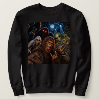 Bigfoot Mothman Alien UFO Kryptid-grupp Selfie Lång Ärmad Tröja