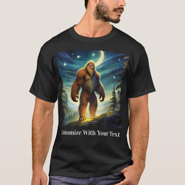 Bigfoot Natt Skogen Måne Stars T Shirt (Framsida)