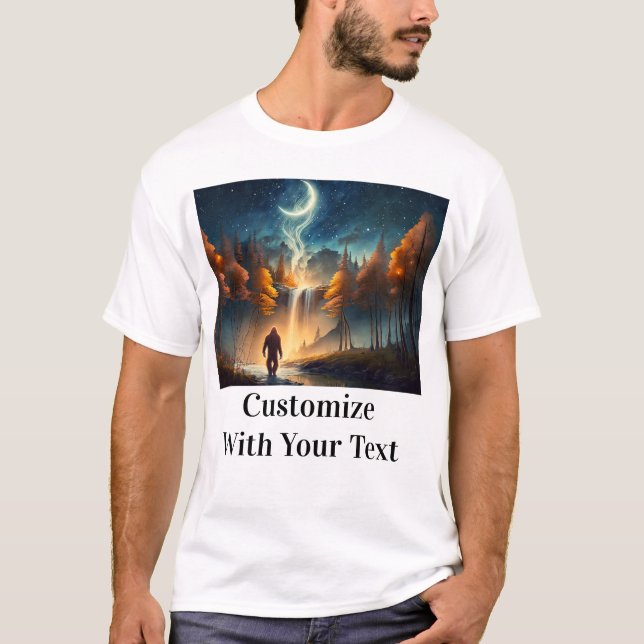 Bigfoot Natt Skogen Stars Måne T Shirt (Framsida)