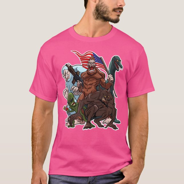 Bigfoot Nessie Alien WereVARCryptid Forces Crypt T Shirt (Framsida)