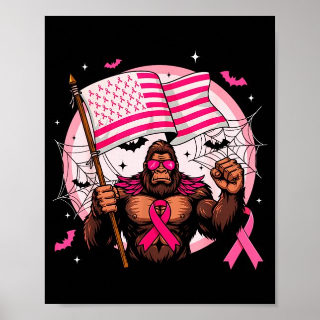 Bigfoot Nk Ribbon Breast Cancer Awareness Month Wo Poster (Framsidan)