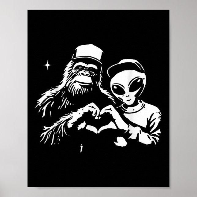 Bigfoot och Alien Heart Händer, stora Valentineser Poster (Framsidan)