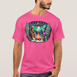 Bigfoot och Alien Helgdag Campfire Cryptid Helgdag T Shirt