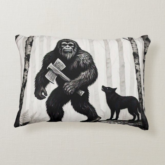 Bigfoot och Birch Träd Prydnadskudde (Baksidan)