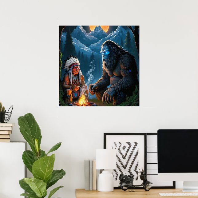 Bigfoot och Chief Moonlit Forest Gatherin Poster (Hemmakontoret)