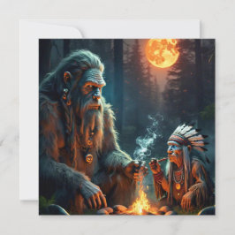 Bigfoot och Chief Moonlit Forest Greeting Card