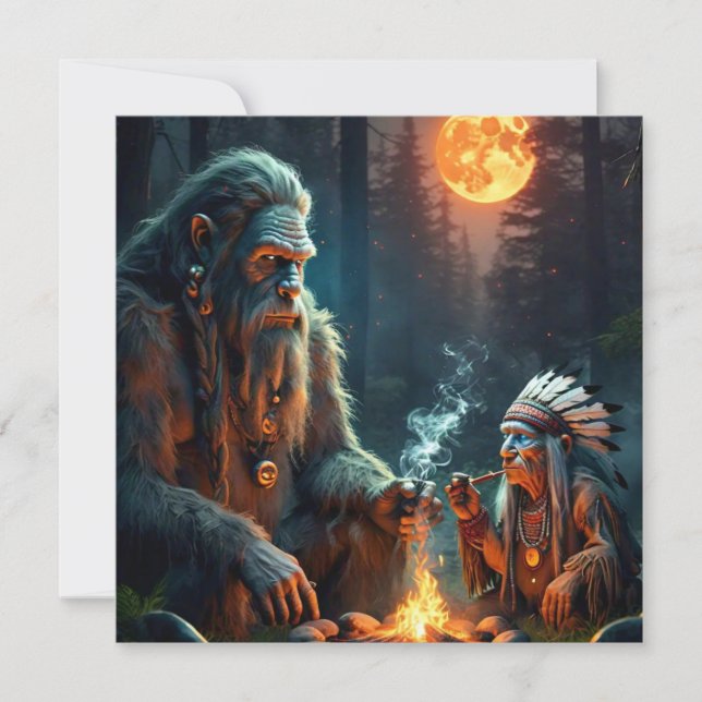 Bigfoot och Chief Moonlit Forest Greeting Card (Framsida)