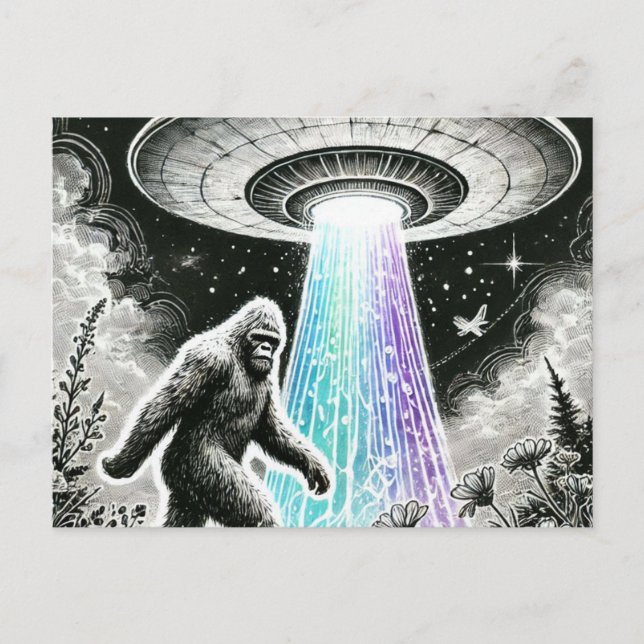 Bigfoot och en UFO i vykortet Forest Postcard Vykort (Framsida)