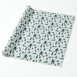 Bigfoot och Jackalope i skogsmönster Blå Presentpapper
