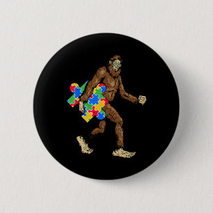 Bigfoot och pusselbit Autism Awareness Day Auti Knapp