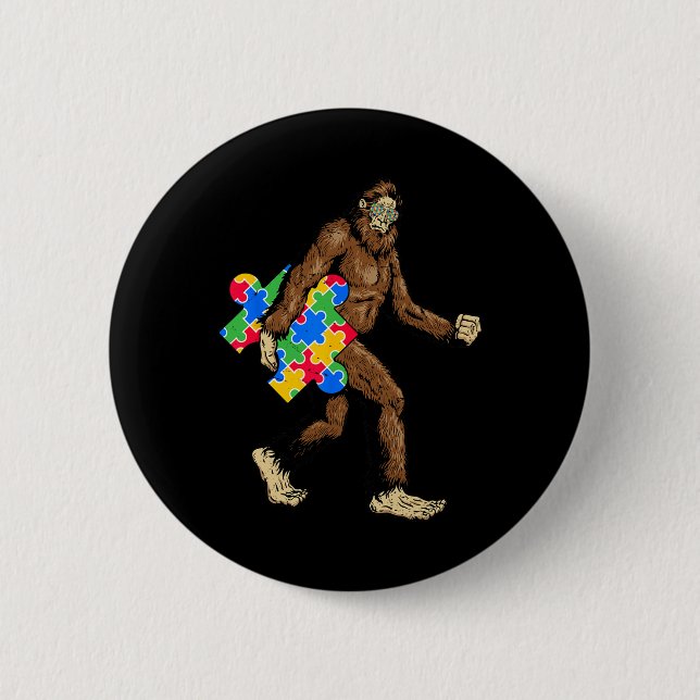 Bigfoot och pusselbit Autism Awareness Day Auti Knapp (Framsida)