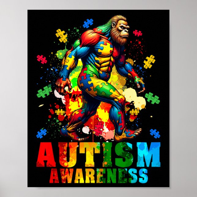 Bigfoot och Puzzle Delar Autism Awareness Day Aut Poster (Framsidan)