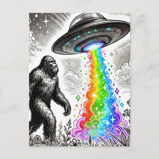 Bigfoot och Rainbow UFO Vykort (Framsida)