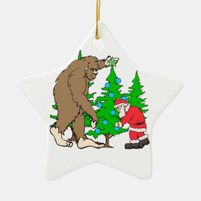 Bigfoot och Santa jul Julgransprydnad Keramik (Framsidan)