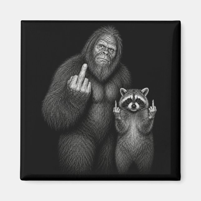 Bigfoot och tvättbjörn med långfinger  magnet (Framsidan)