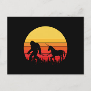 Bigfoot och Unicorn i en Retro Design Vykort