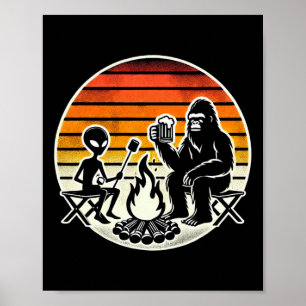 Bigfoot och utomjording camping dricker öl poster