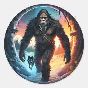 Bigfoot- och Varg-portal Runt Klistermärke