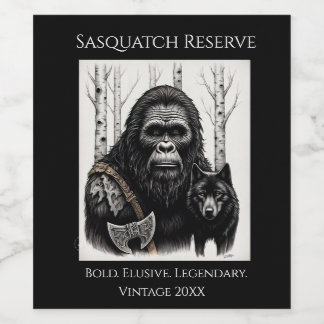 Bigfoot och Varg Vinflaska Etikett