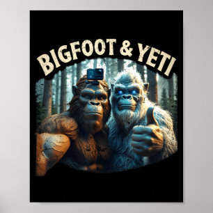 Bigfoot och yeti selfie kryptid squatch jägare poster