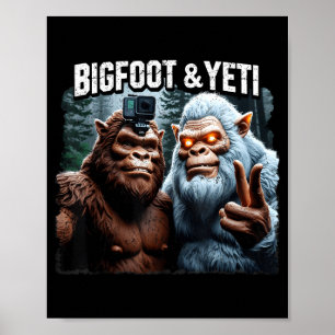 Bigfoot och yeti selfie retro skog natur poster