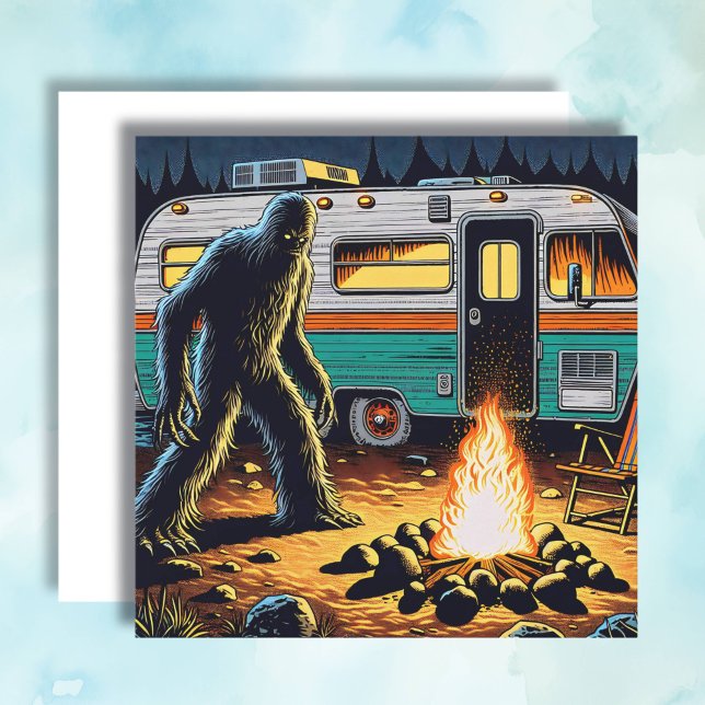 Bigfoot på Campfire och Retro Rv Kort (Skapare uppladdad)