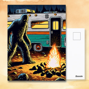 Bigfoot på Campfire och Retro Rv Vykort