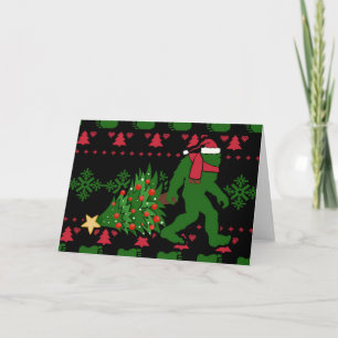 Bigfoot på stickad bakgrund kort