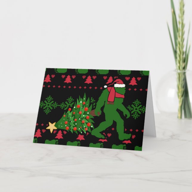 Bigfoot på stickad bakgrund kort (Framsida)