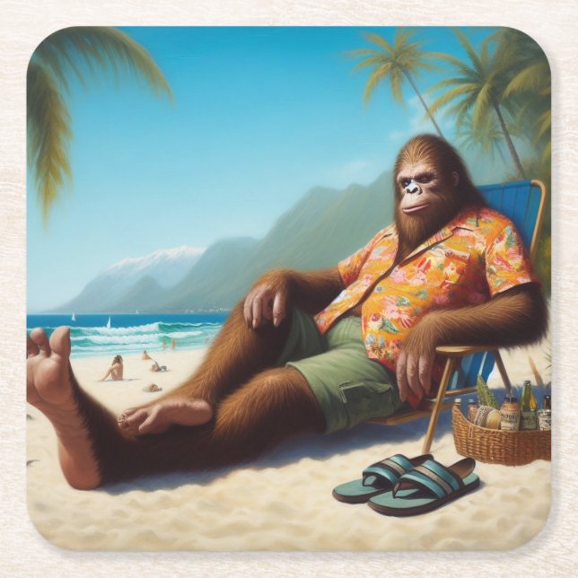 Bigfoot på stranden underlägg papper kvadrat (Framsidan)