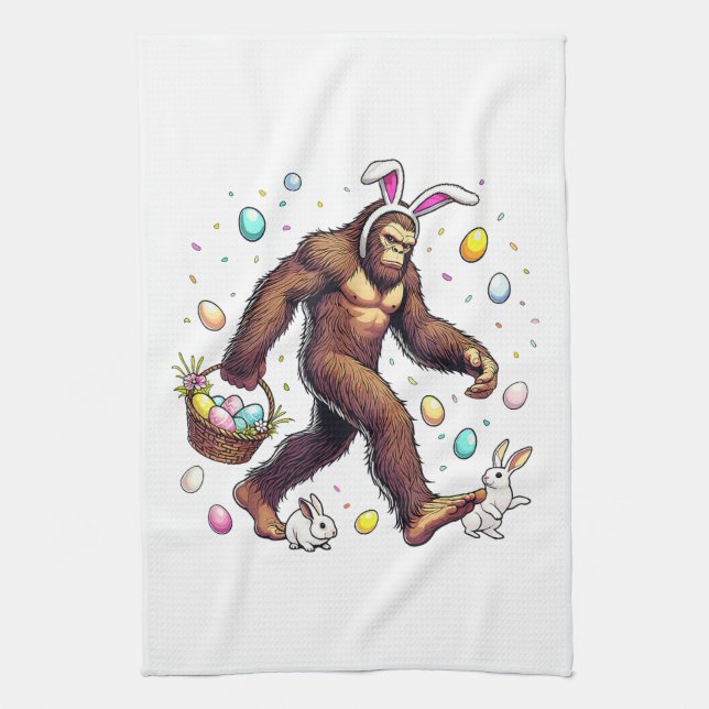 Bigfoot Påskdag Rolig Sasquatch Kökshandduk (Vertikal)