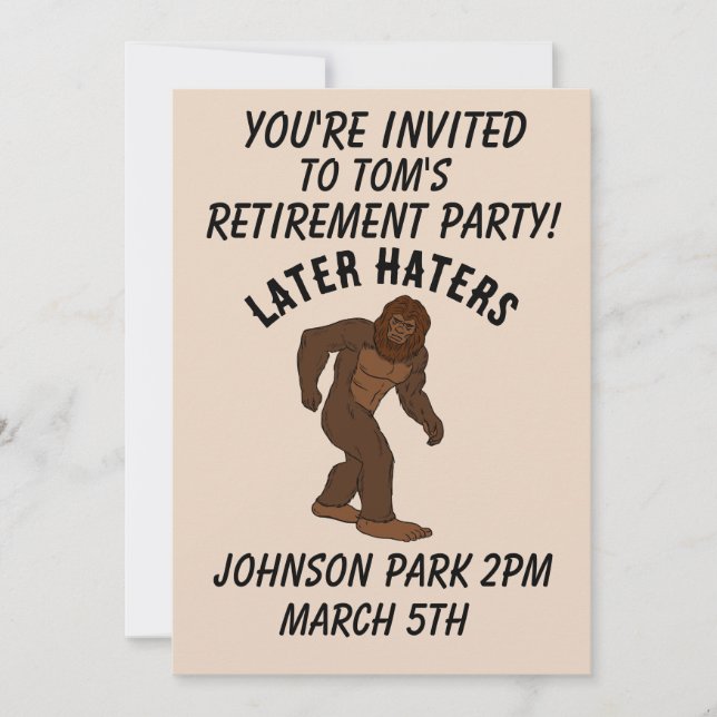 BIGFOOT PENSION PARTY ANPASSNINGSBAR INVITATIONS INBJUDNINGAR (Framsida)