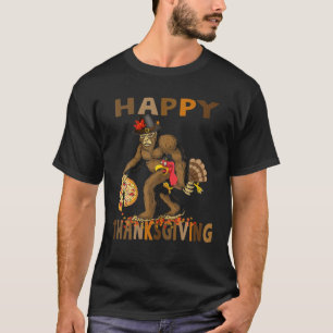 Bigfoot Pilgrim Turkey Pumpkin Happy thanksgiving T Shirt