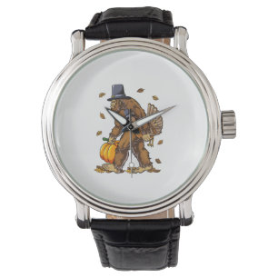Bigfoot Pilgrim Turkey Pumpkin Thanksgiving Day Bo Armbandsur