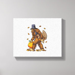 Bigfoot Pilgrim Turkey Pumpkin Thanksgiving Day Bo Canvastryck