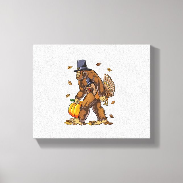 Bigfoot Pilgrim Turkey Pumpkin Thanksgiving Day Bo Canvastryck (Framsida)