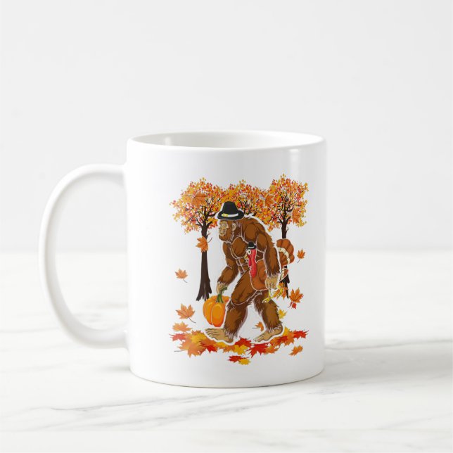 Bigfoot Pilgrim Turkey Pumpkin Thanksgiving Day Bo Kaffemugg (Vänster)