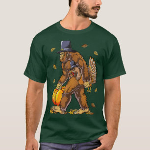 Bigfoot Pilgrim Turkey Pumpkin Thanksgiving Day T Shirt