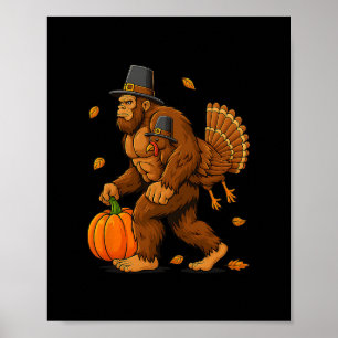 Bigfoot Pilgrim Turkiet Pumpa Thanksgiving Day Bo Poster