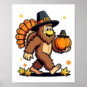 Bigfoot Pilgrim Turkiet Pumpa Thanksgiving Män Kvi Poster