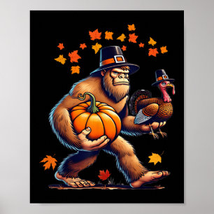 Bigfoot pilgrimshatt Turkey Day Pumpkin Thanksgivi Poster